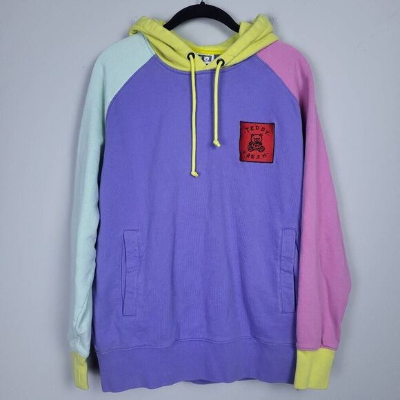 Teddy Fresh Womens Size Small Pullover Hoodie Sweatshirt Purple Pink Colorblock - Picture 1 of 7